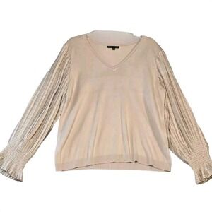 Adrienne‎ Papell Womens XL V-Neck Sweater Pearl Pink Billowing Sleeve Dressy